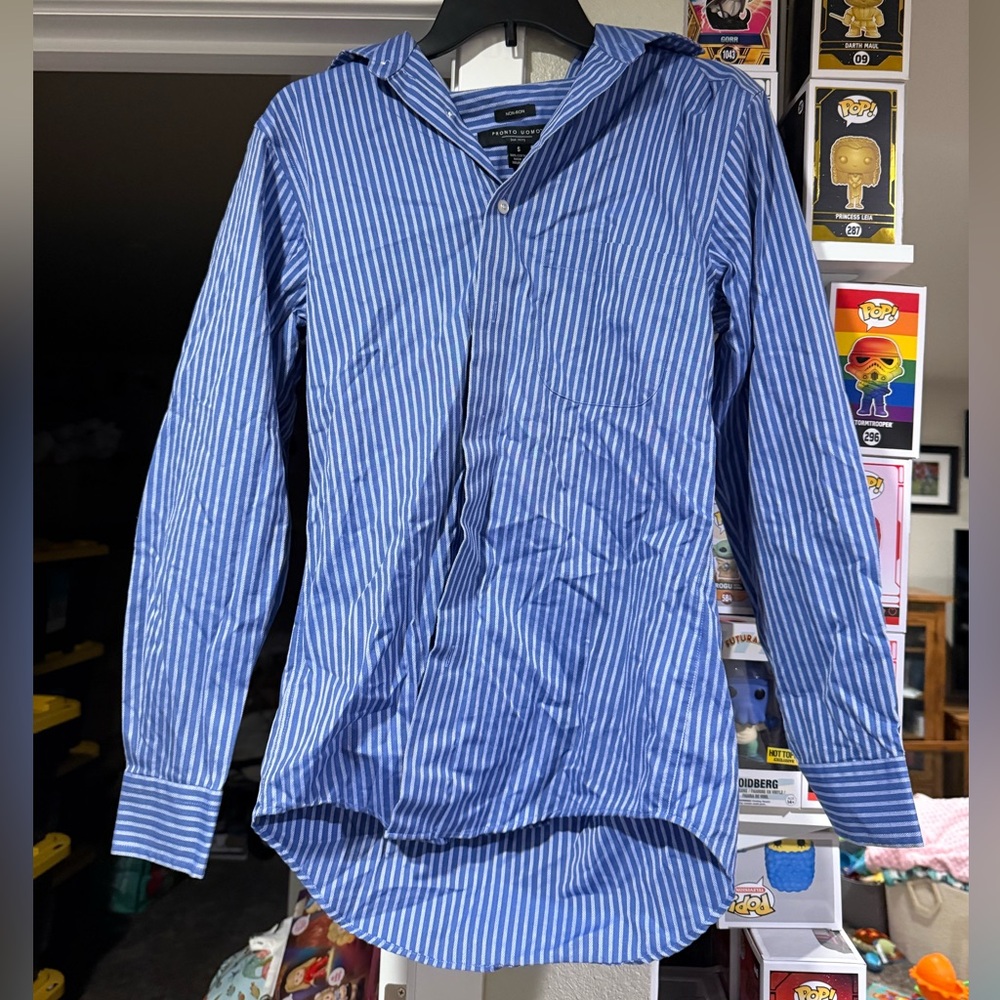 🥥Pronto Uomo Blue and White Striped Casual Shirt